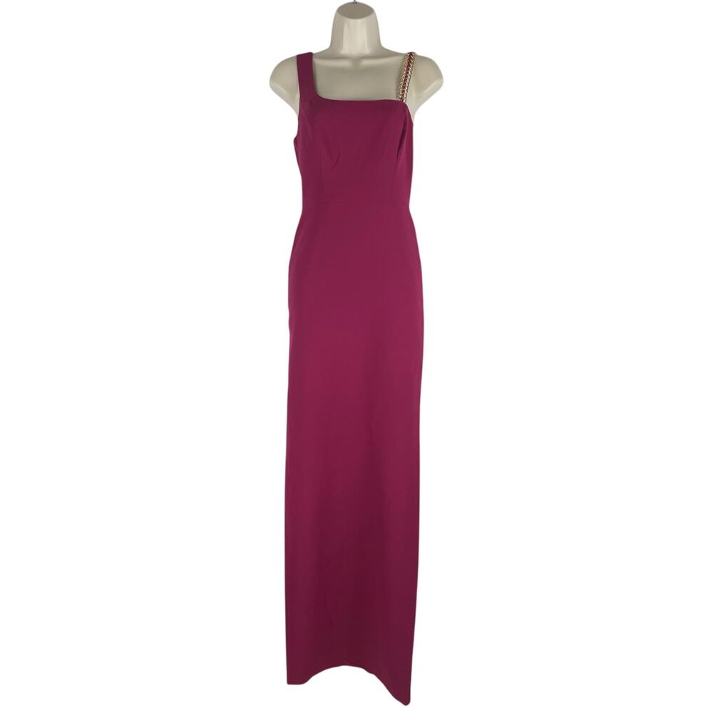 BCBGMaxAzria Gracie One Shoulder Chain Gown Column Dress Beet Size 2 - Picture 3 of 13